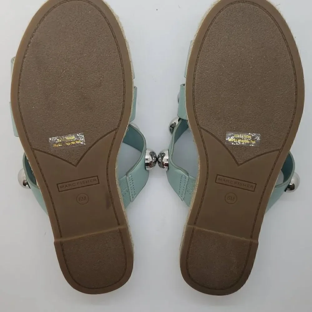 Marc Fisher Women Sandal Prisca Slip On Studded Espadrille Blue Size 6